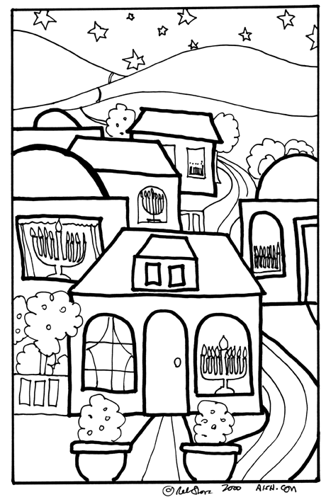 Hanukkah House printable coloring page for kids