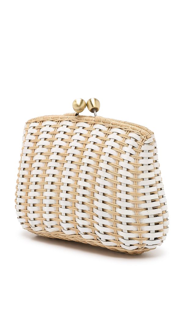 Serpui Marie white leather and wicker woven clutch for spring and summer