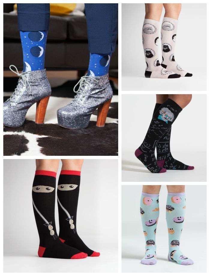 Sock it To Me: Fun socks for women in pop culture themes like ninjas, donuts, and a fancy kitty cameo