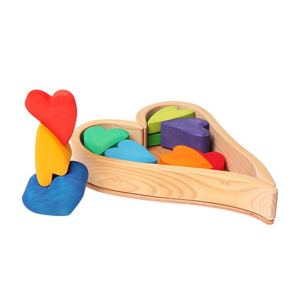 Stacking wooden hearts toy in rainbow
