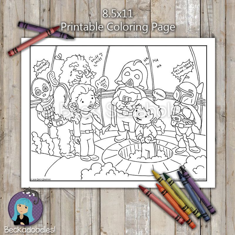 Printable Star Wars party coloring page: Leia and Han in the carbonite chamber!