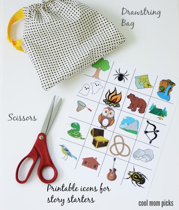Free campfire story starters printable and DIY drawstring bag tutorial | Summer crafts for kids