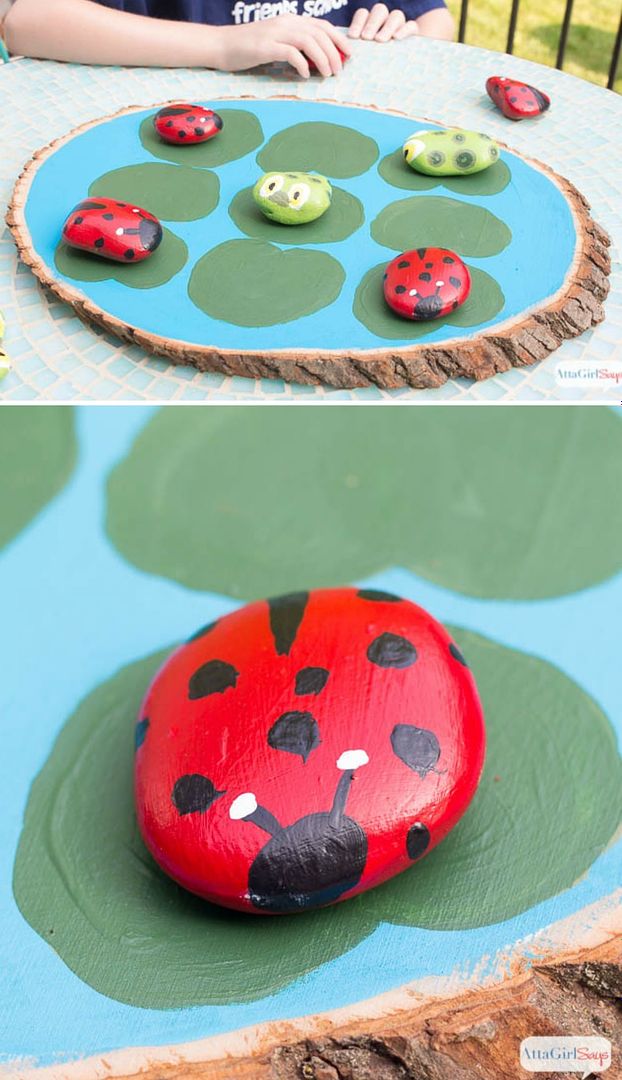Painted ladybug rocks can become a game of Ladybug-Tadpole Tic Tac Toe