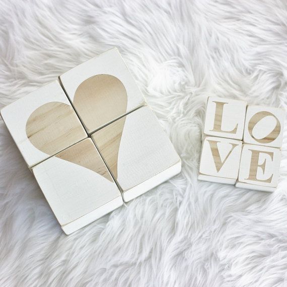Handmade wooden love puzzle blocks from Babee and Me