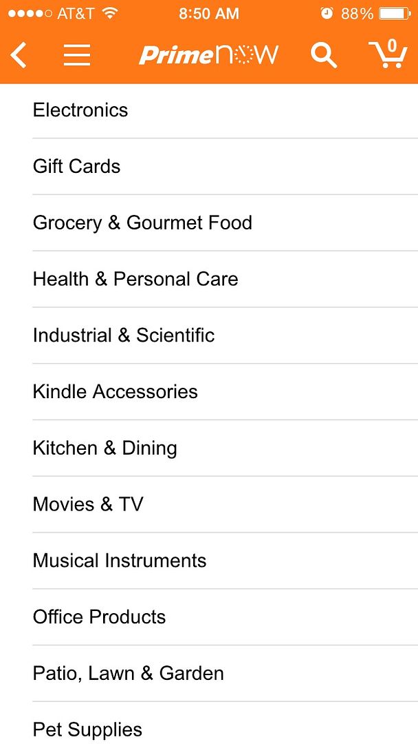 Amazon Prime Now app categories - free delivery in a few hours