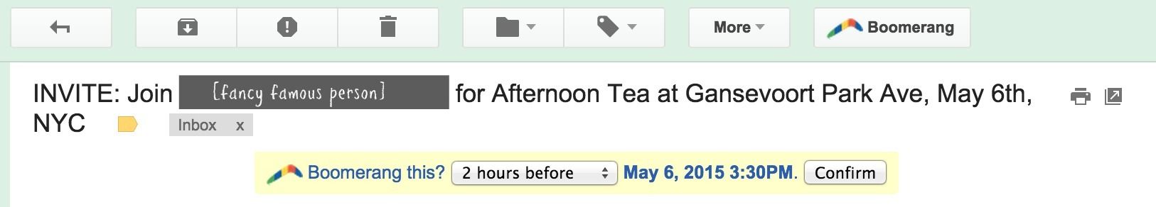 Boomerang for Gmail: Predictive return to inbox feature based on time and dates in the email