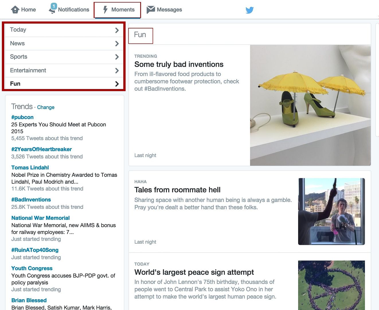 The new Twitter Moments: A quick way to get a curated selection of stories around popular topics or trending news stories