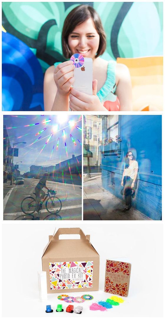 Photojojo Magical photo FX kits come with all kinds of cool tools + instructions for experimenting with effects like rainbows