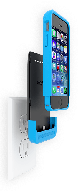 Prong PWR battery case for iPhone: charges the phone and case with outlet prongs. No wires needed!