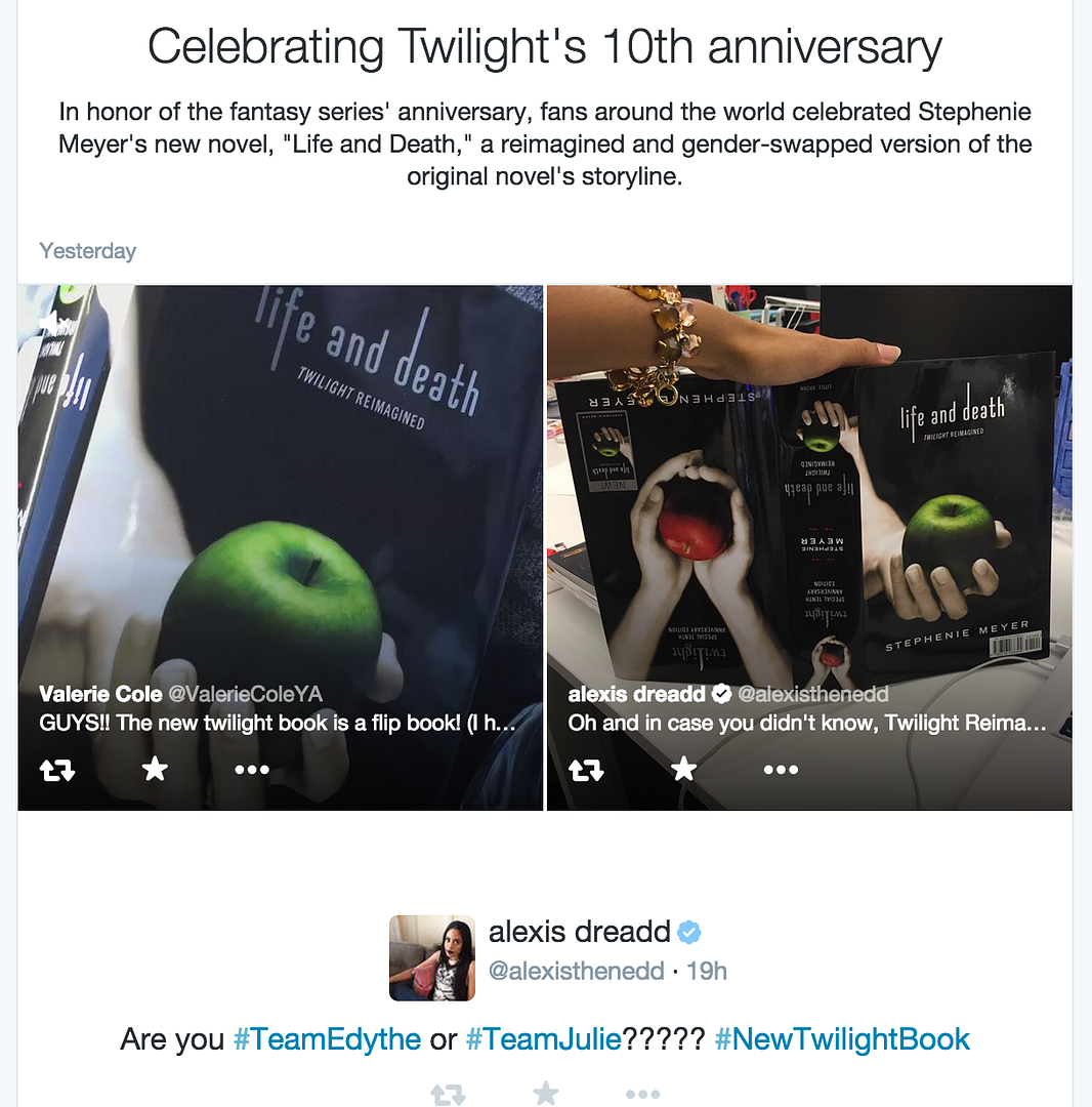 Twitter Moments includes fun topics like a celebration of Twilight's 10th anniversary