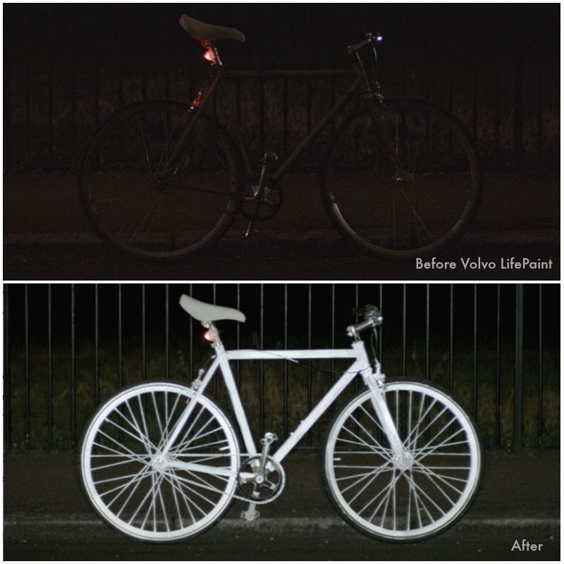 Bike safety with Volvo LifePaint reflective paint: Before and after