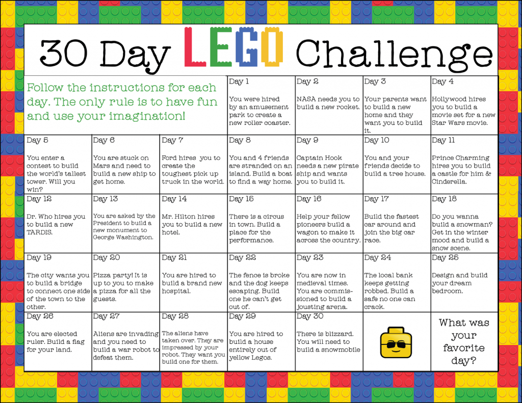 30 Day LEGO challenge free printable