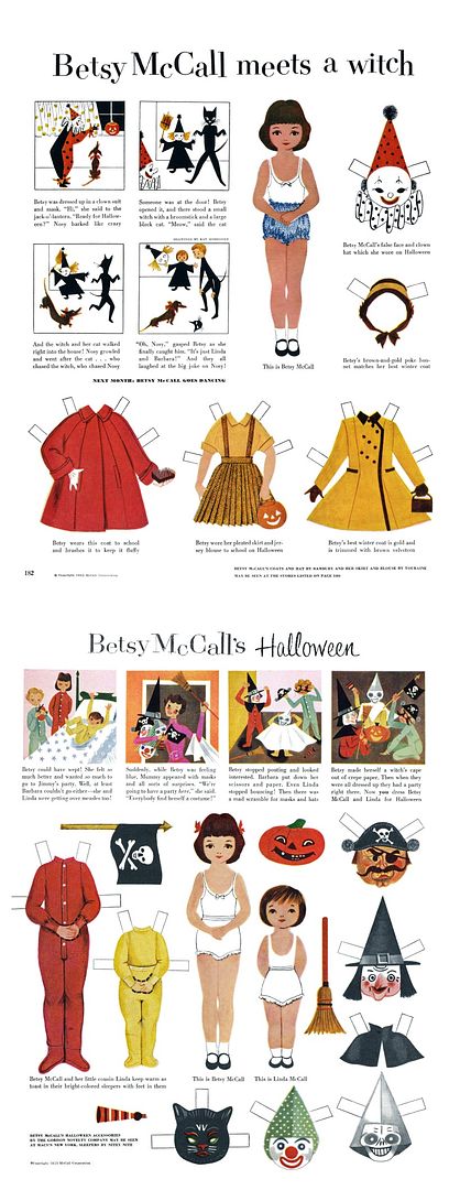 Free printable Betsy McCall Halloween paper dolls: A huge collection