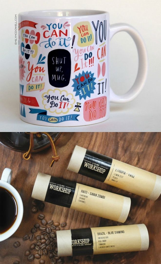 Smart first Mother's Day gift for new moms: Inspirational coffee mug from Emily McDowell + La Columbe coffee subscription