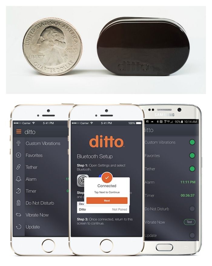 Ditto is a teeny, wearable device that notifies discreetly of notifications, so you can put your phone away! 