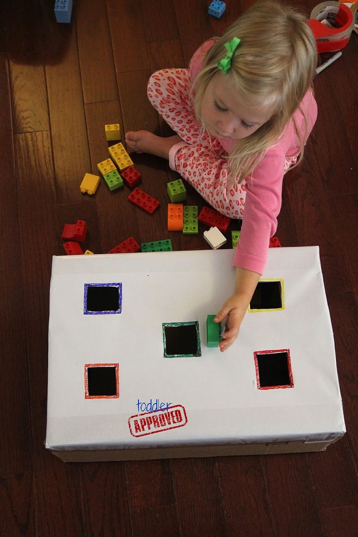 This drop-and-sort LEGO activity from Toddler Approved teaches so many essential preschool skills