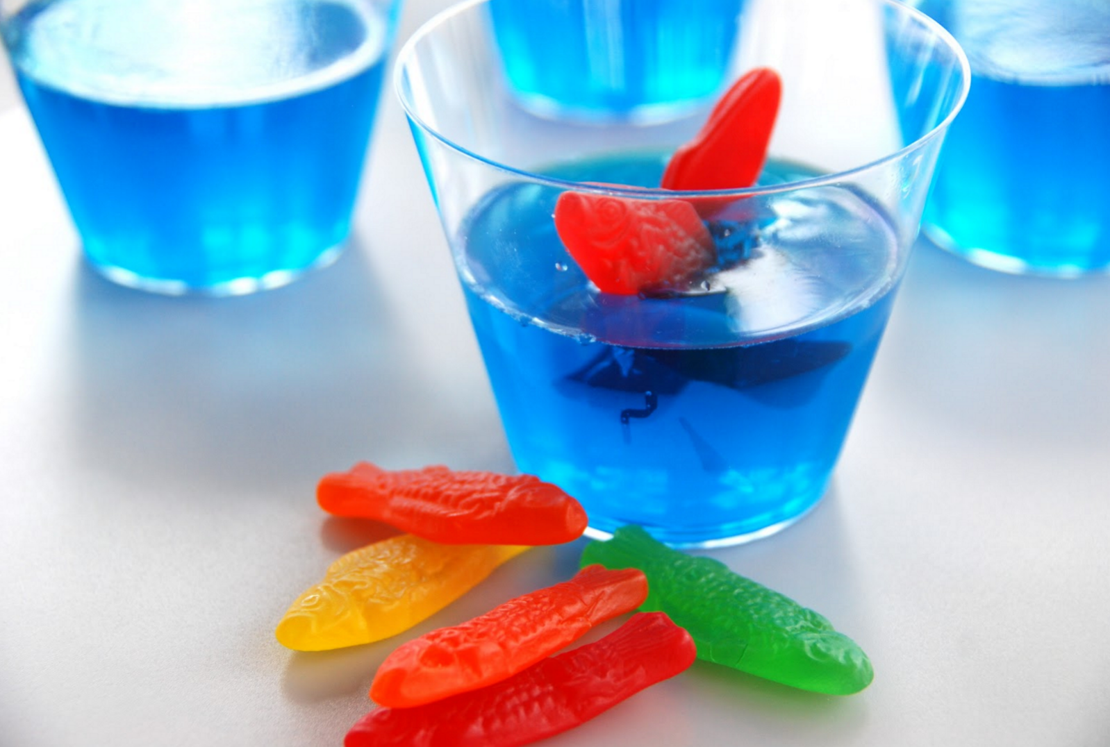 Cool, easy pirate party snack: Swedish Fish in Jell-O recipe via Single Girl At Home