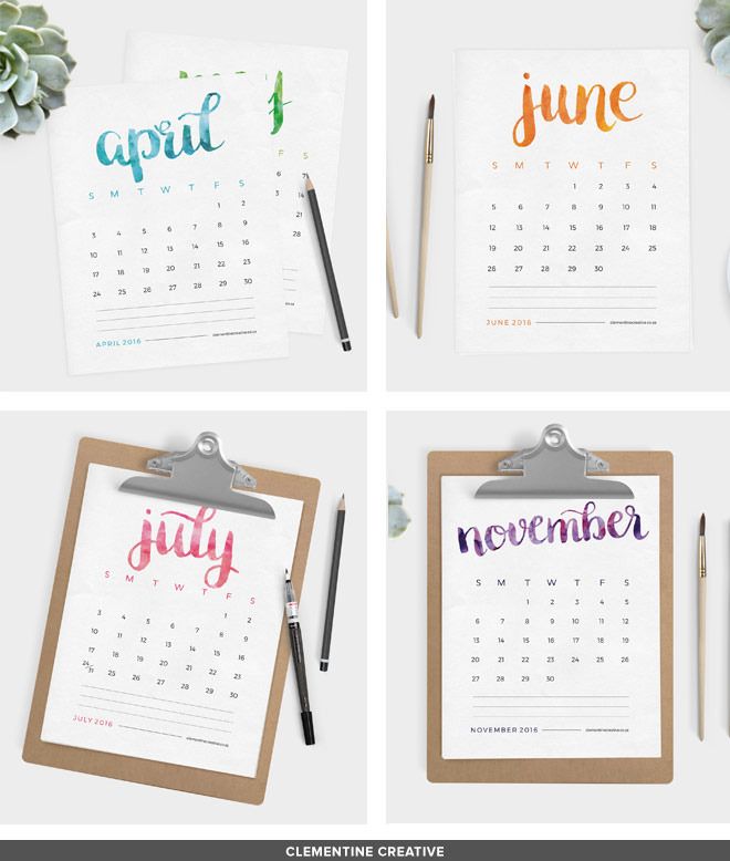Free printable brush lettering calendar from Clementine Design
