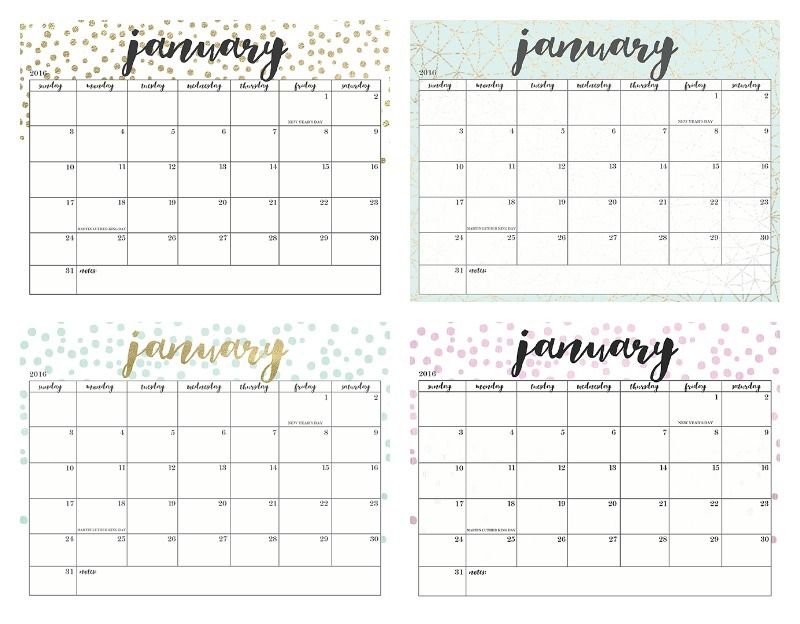 20 different styles of free printable 2016 calendars from Oh So Lovely Blog