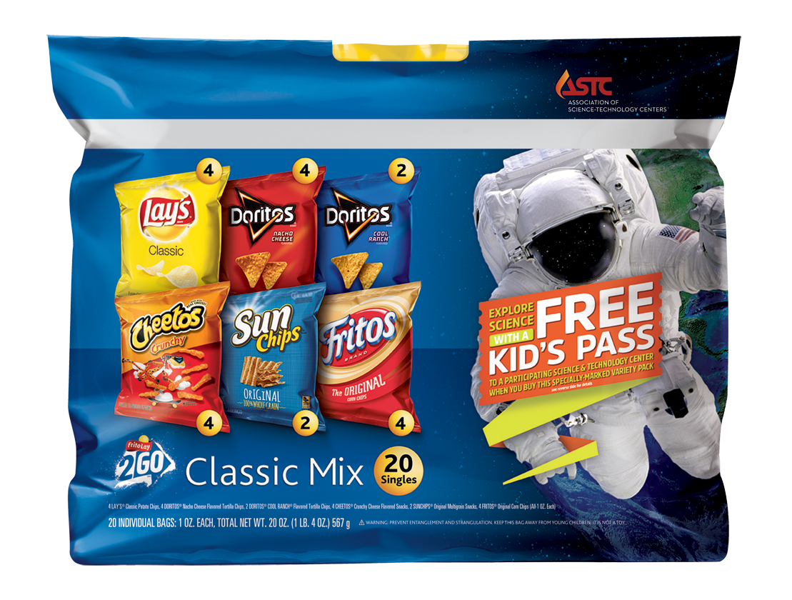 Specially marked Frito-Lay 2 Go Packs get you free kid's passes to science + tech museums around the country | sponsor