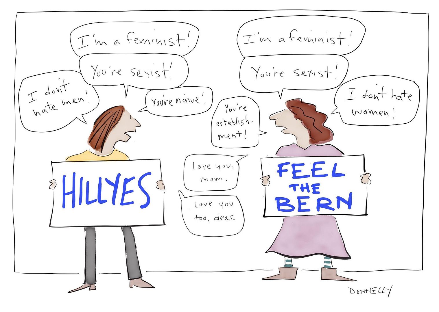 It doesn't have to be hostile. Great cartoon about the Feminist Divide by Liza Donnelly