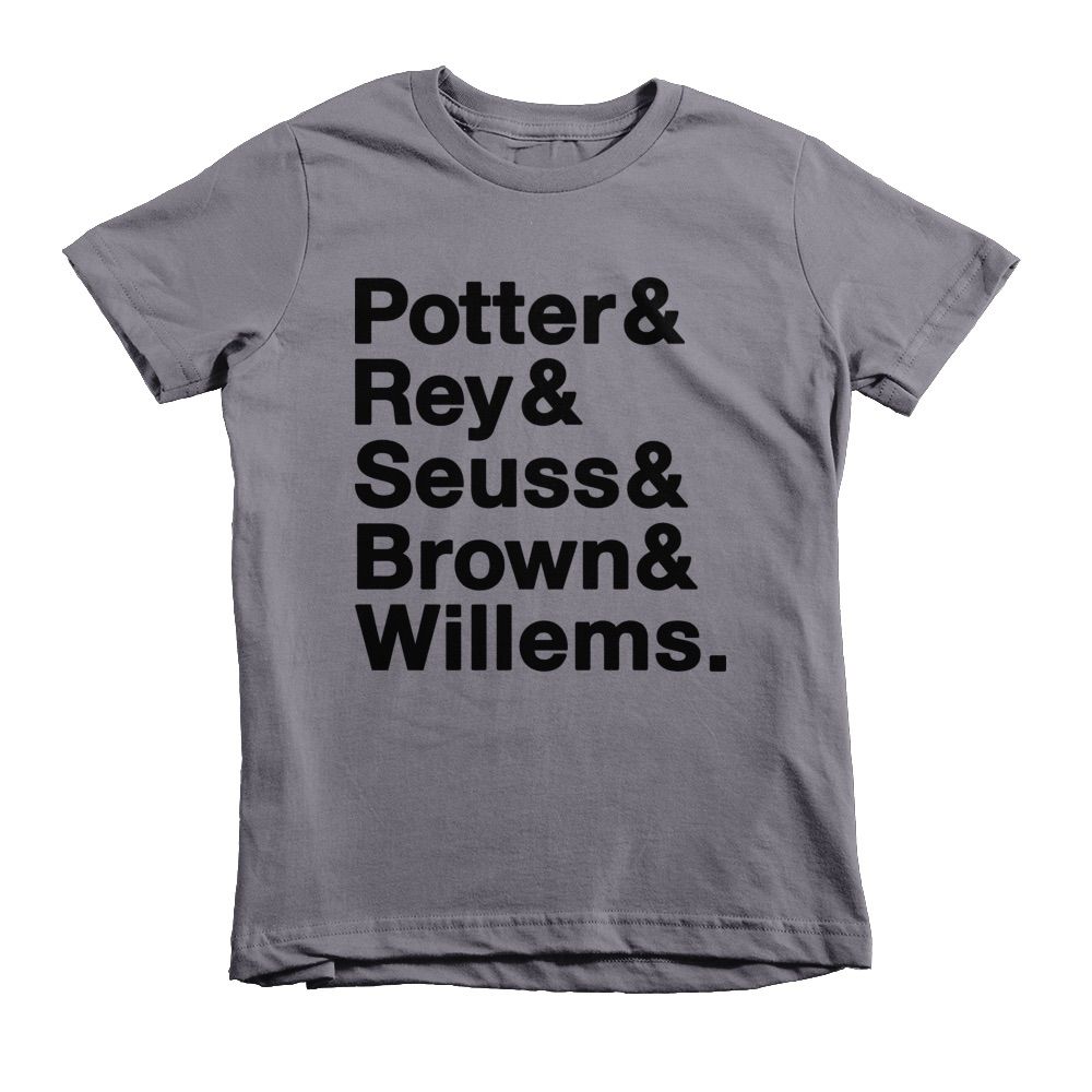Helvetica shirt for kids featuring favorite children's authors at Small Apparel