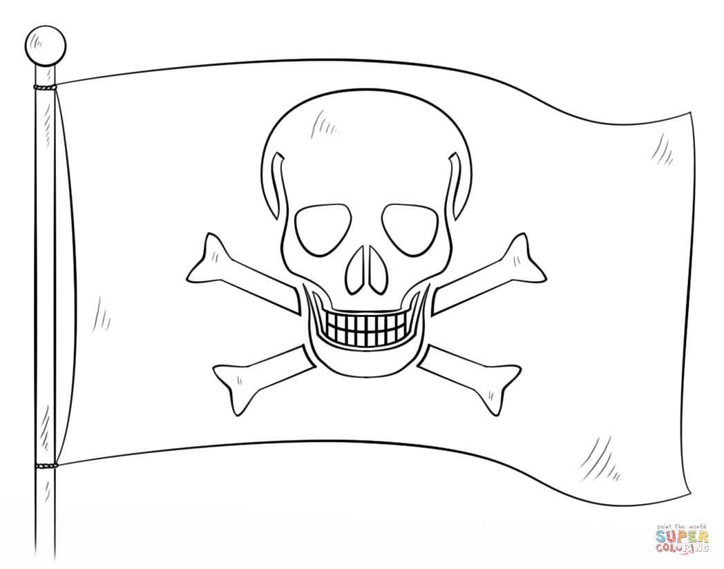 Printable jolly roger pirate flag coloring page: Perfect, easy pirate party activity