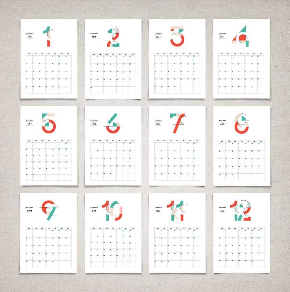 Free printable mid-century graphic number calendar for 2016 | Sunberry Graphics