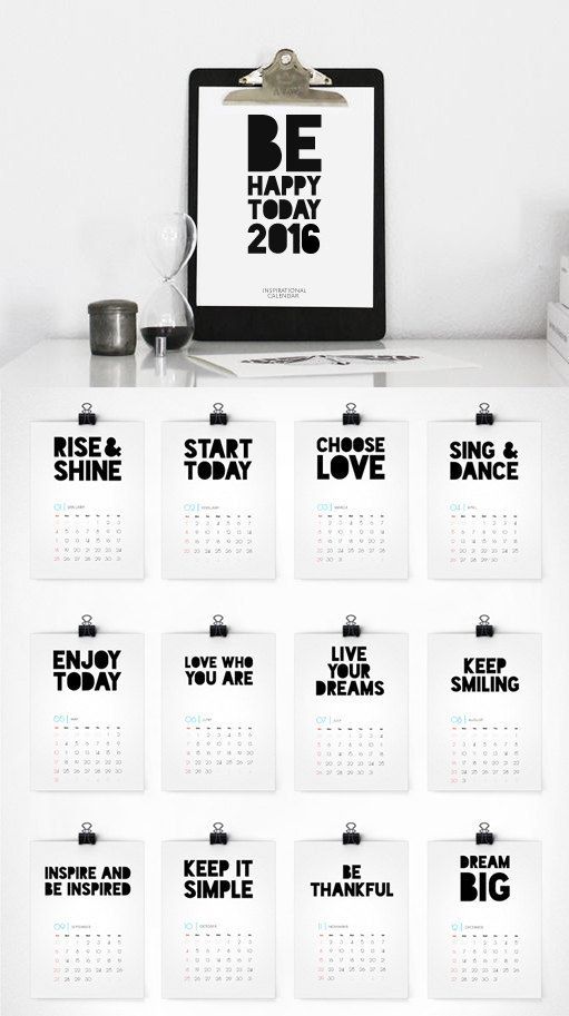 Printable 2016 inspiration calendar by Colour Moon