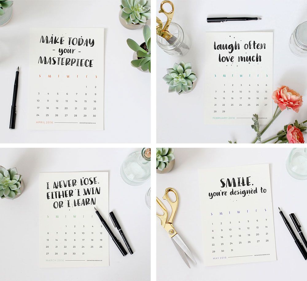Printable 2016 inspiration calendar from Clementine Design
