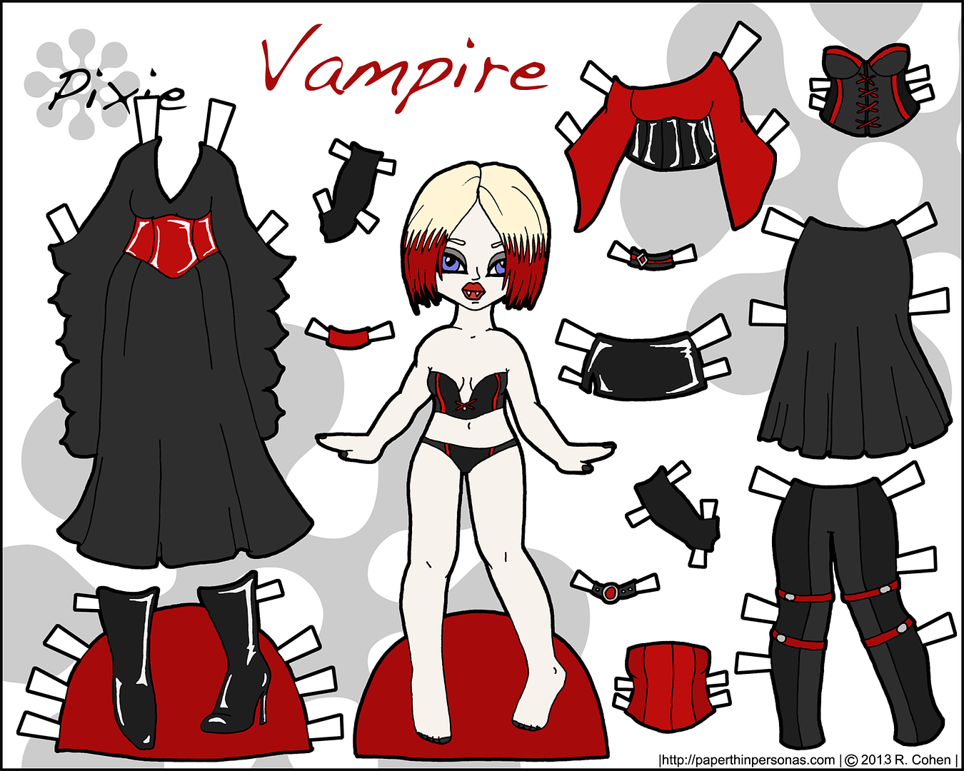 Free printable Vampire girl Halloween paper dolls via Paperthin Personas