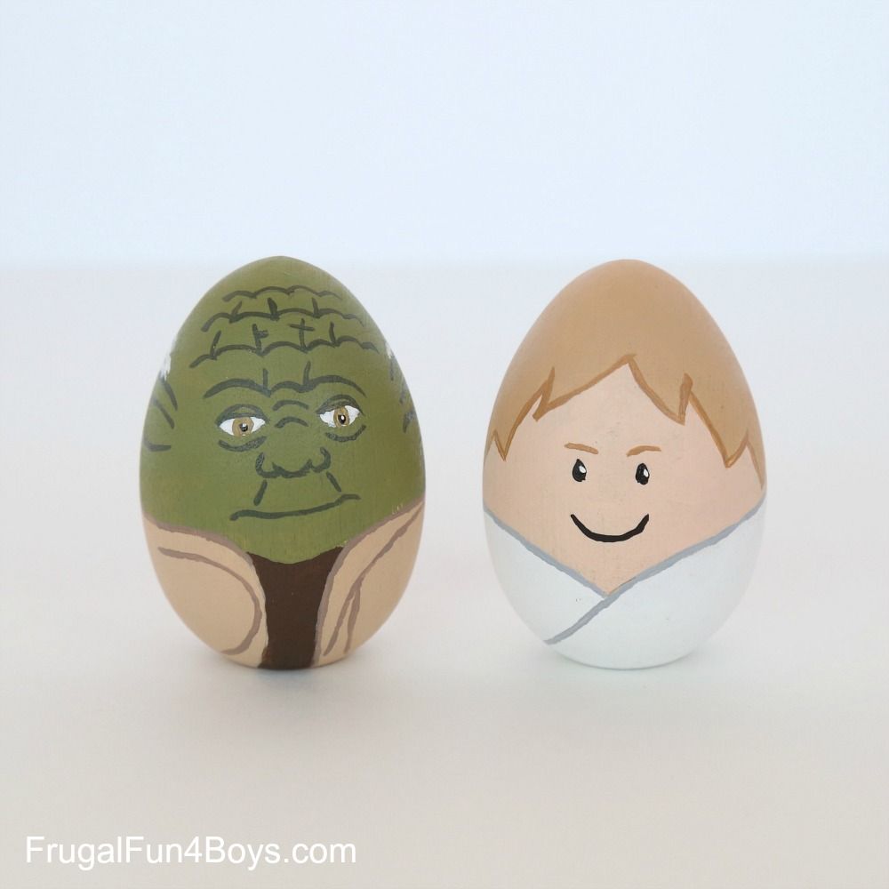 Luke and Yoda Star Wars Easter egg decorating DIY at FrugalFun4Boys