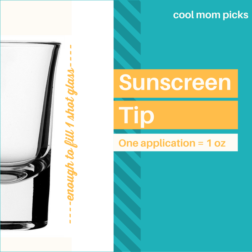 Sunscreen tip: Always apply 1 oz each time, or enough to fill a shot glass. Most people use only 25-50% of that!