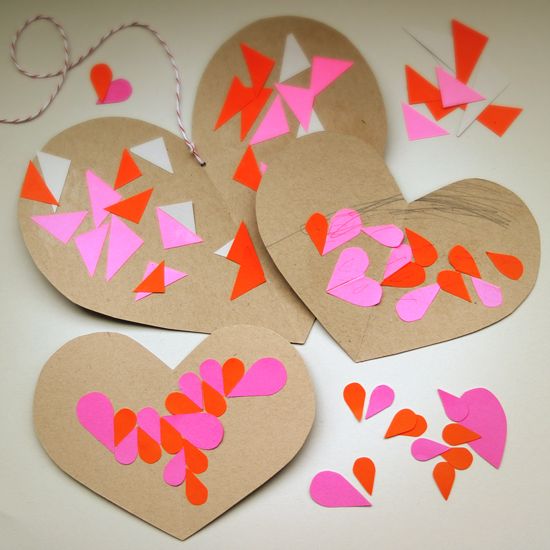 Valentine's Crafts for younger kids: geometric heart mosaics | tutorial at Small for Big