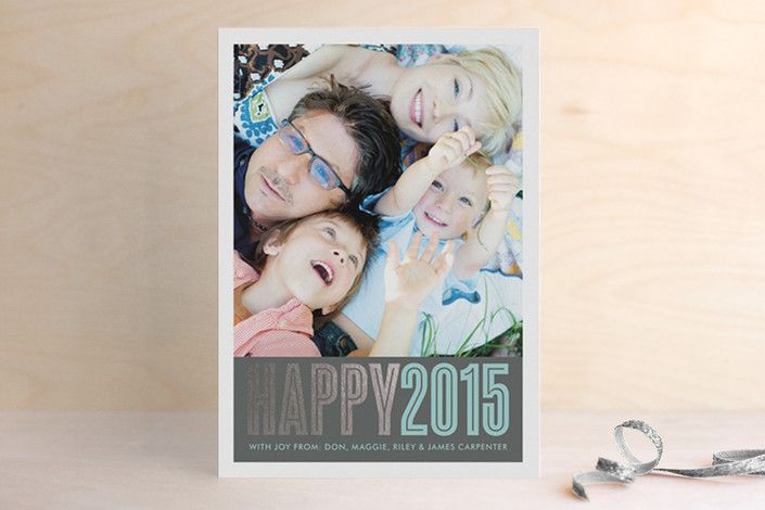2015 happy new year card with rose gold foil accents at Minted