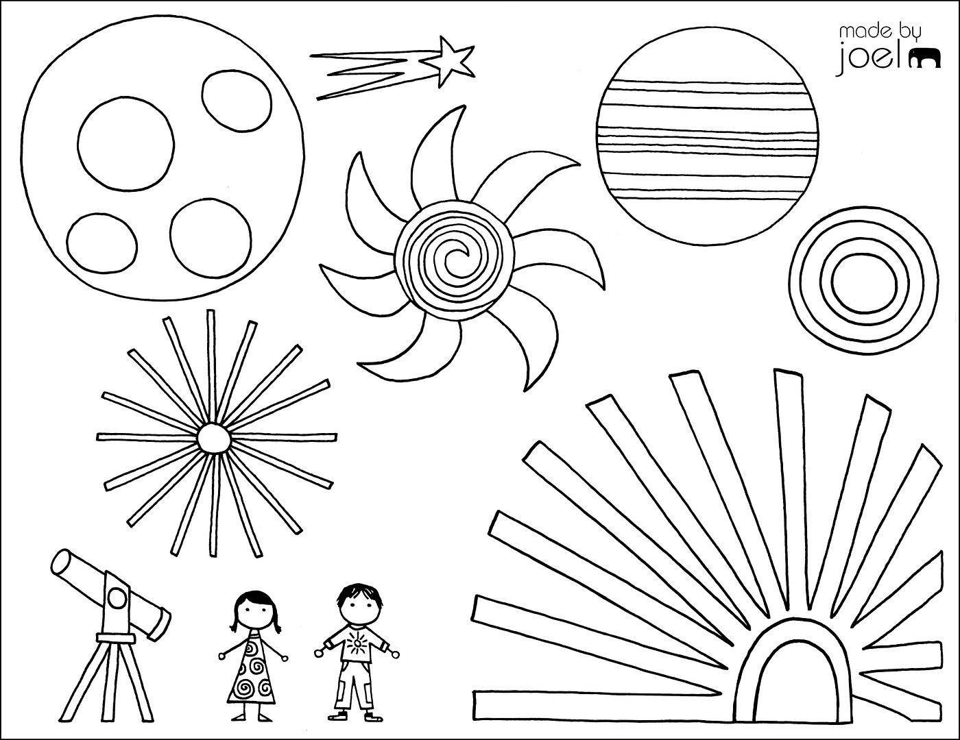 Free printable summer coloring pages: Fireworks by Made by Joel
