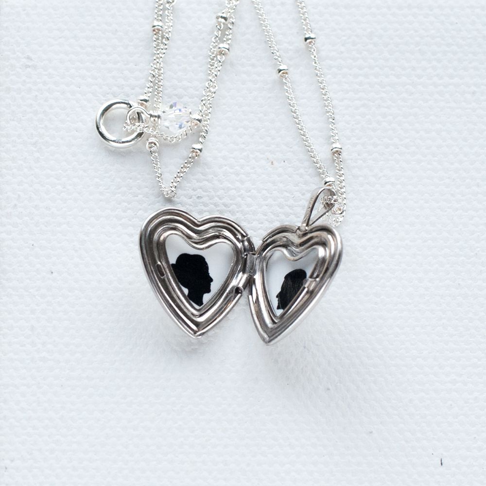 Personalized silhouette gifts: Custom sterling heart locket at Le Papier Studio