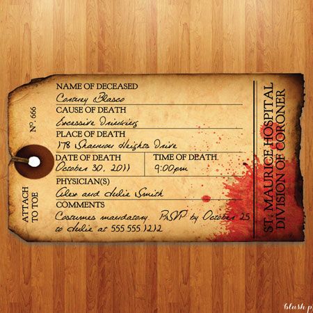 Antique Toe Tag printable Halloween Party invitation from Blush Printables