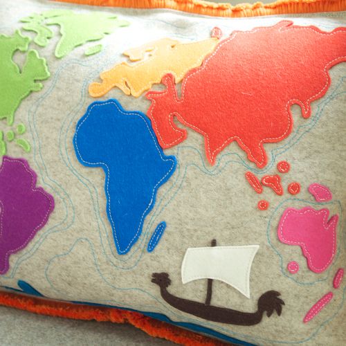 World map pillow handmade by Cheeky Monkey Home