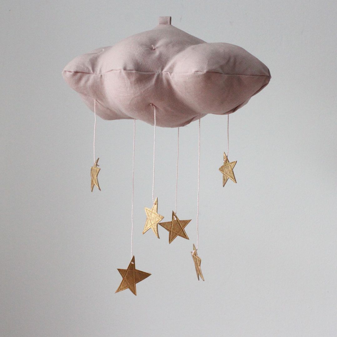 Pink handmade cloud and stars mobile by Jahje Ives