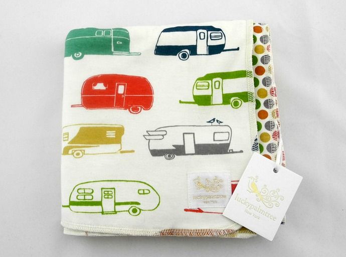Retro camper organic baby blanket from Lucky Palm Tree