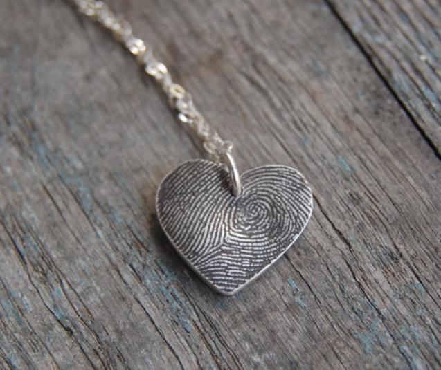 Custom gifts for mom: Heart fingerprint necklace by Heart and Flutter