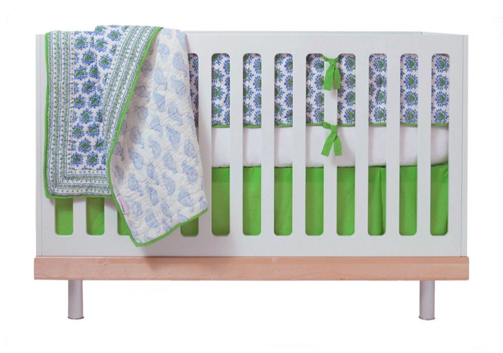 Giggle green and blue crib bedding set | Cool Mom Picks
