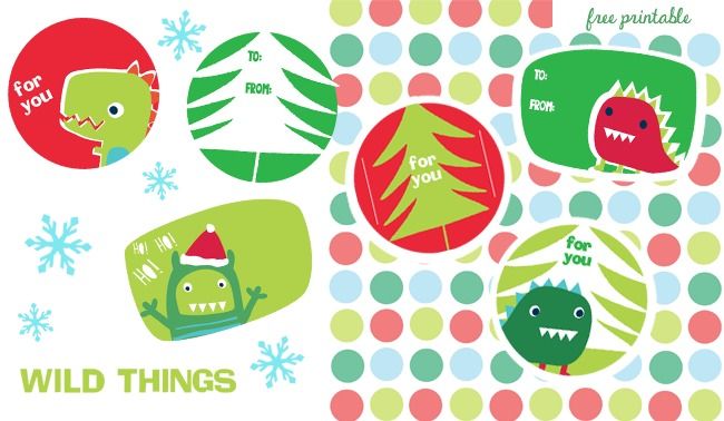 Free printable holiday tags from Zutano: Monsters + Dinos!