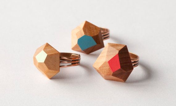 Geometric faceted wooden rings | Gwyneth Hulse Design on Etsy