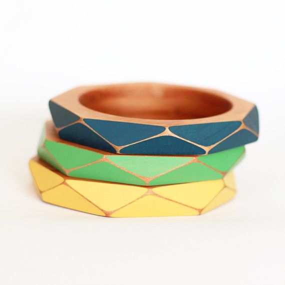 Geometric wooden bangles from Gwyneth Hulse Design on Etsy