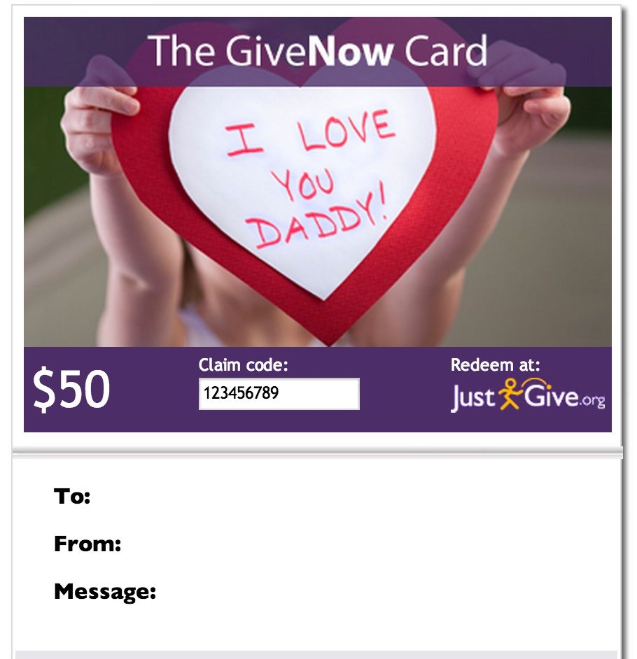 GiveNow Charity Gift Card for Father's Day from JustGive.com