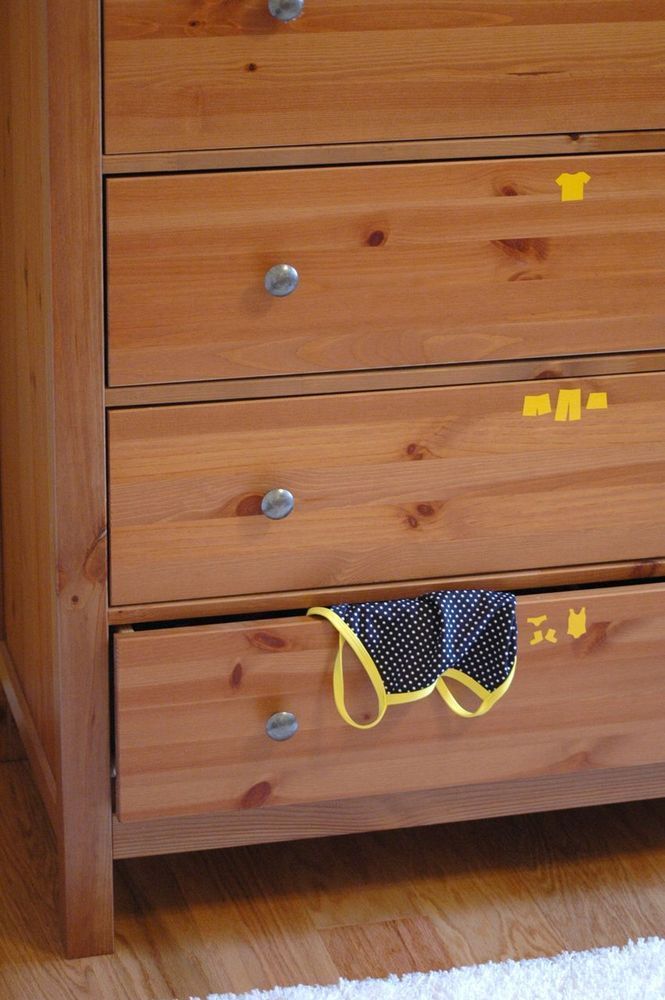 I Know Where It Goes packs of dresser drawer labels for kids. Nice and small!