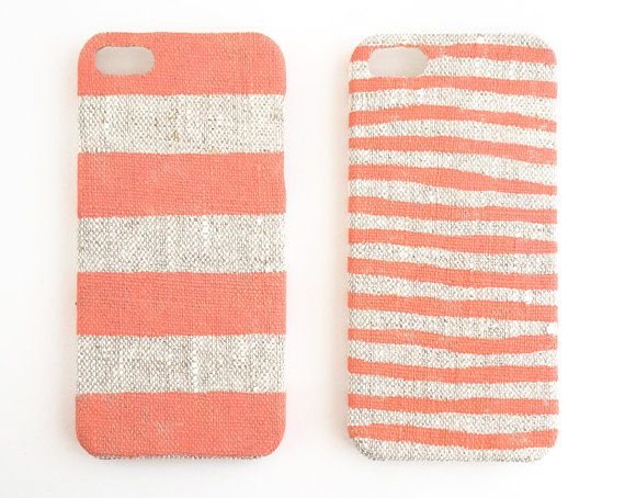 Coral striped linen iPhone case | Star Creature Studio