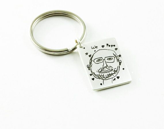 Personalized gifts for dad: Child's artwork on a keychain from Metalpmorphosis